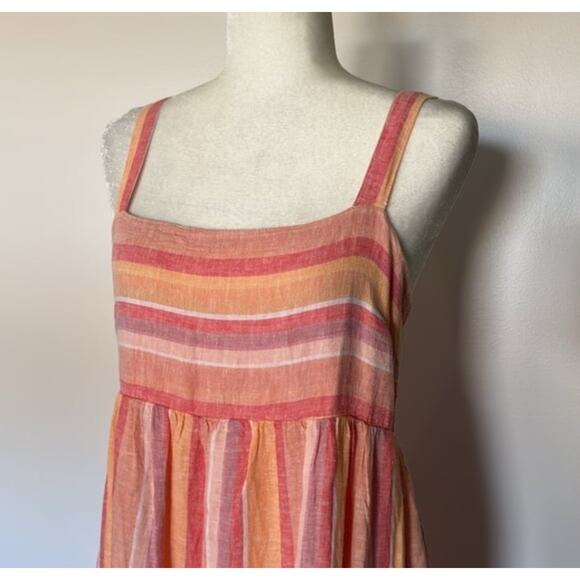 Rails Women's Sz Large Sadie Stripe Linen Dress Babydoll Tier Y2k Beach Smocked - Picture 3 of 7